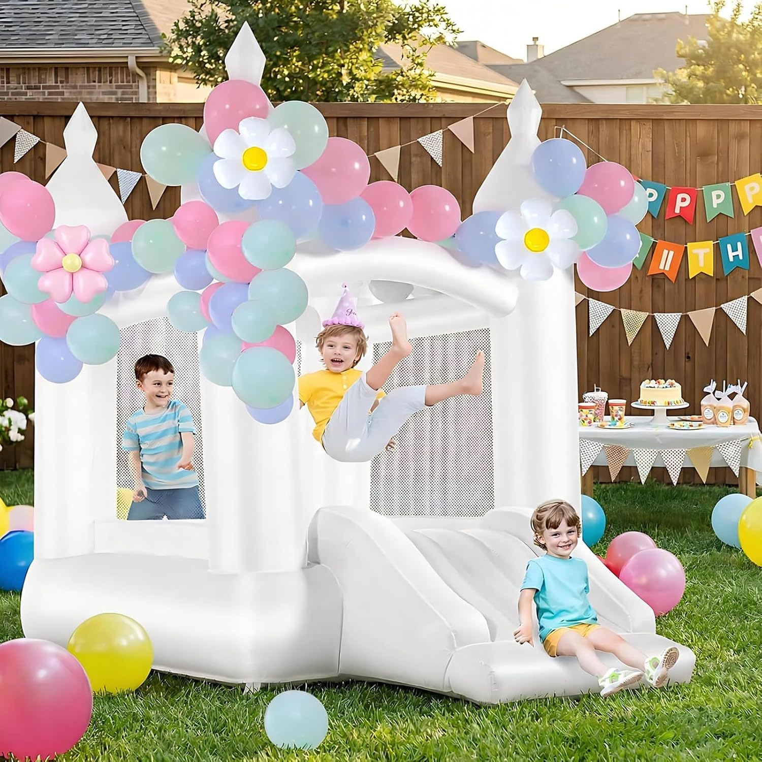 Kids Outdoor Bounce House - White Bounce House Indoor Outdoor Bouncy