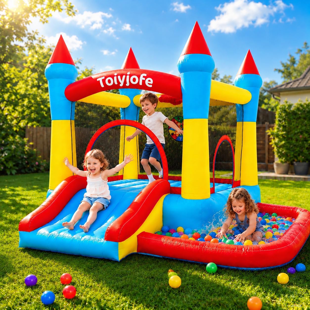 Kids Outdoor House With Slide - Bounce House for Kids 3-6, Toddler