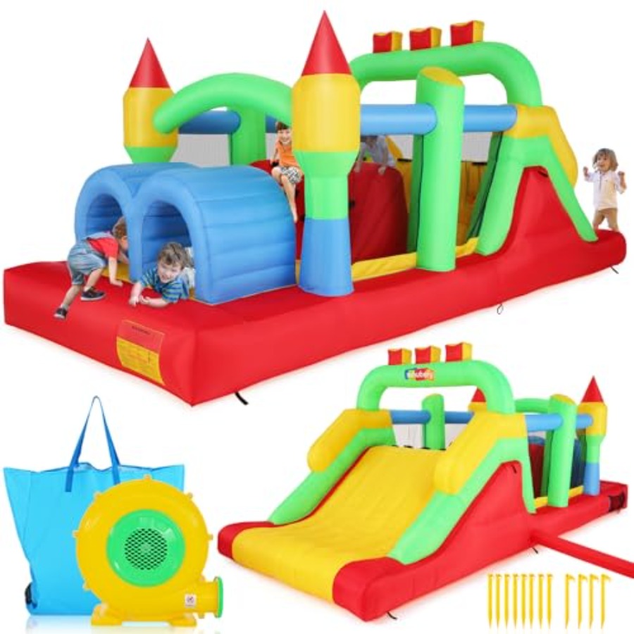 Kids Outdoor Bounce House - Backyard outdoor inflatable bounce house obstacle