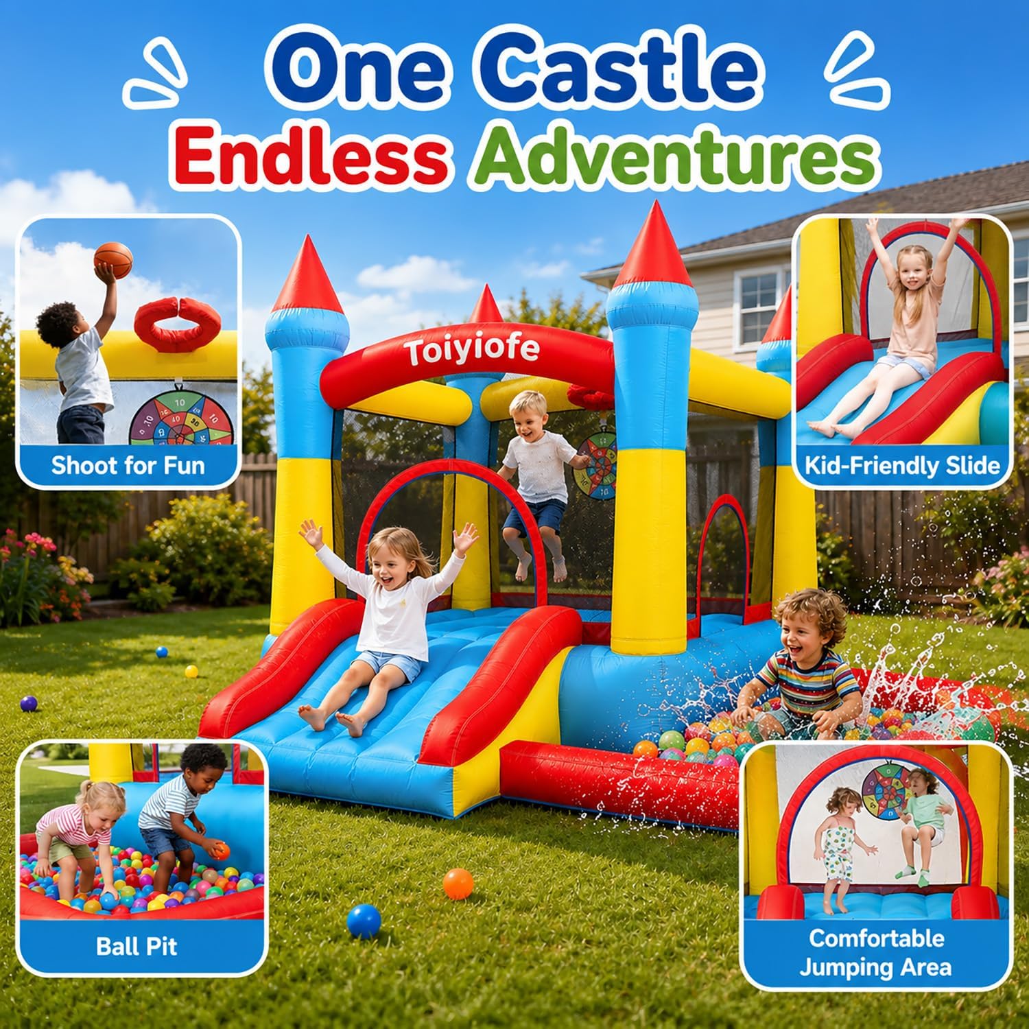 Bounce House for Kids 3-6, Tod - Kids Outdoor House With Slide recension och pris