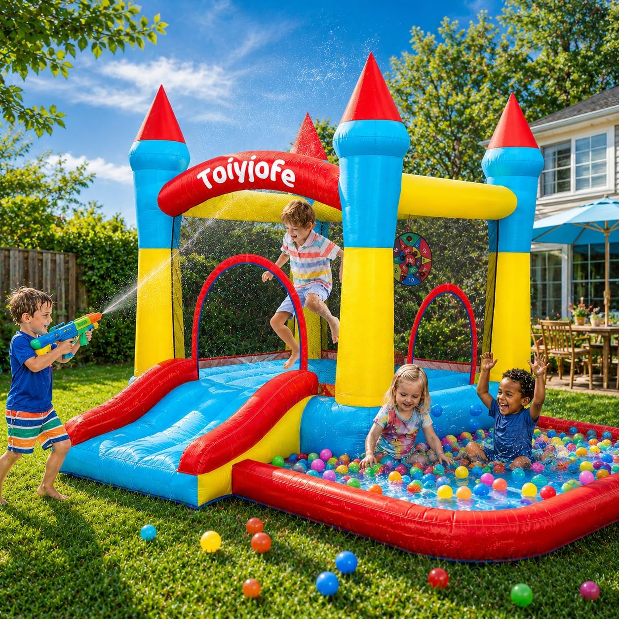 Bounce House for Kids 3-6, Tod - Kids Outdoor House With Slide recension och pris