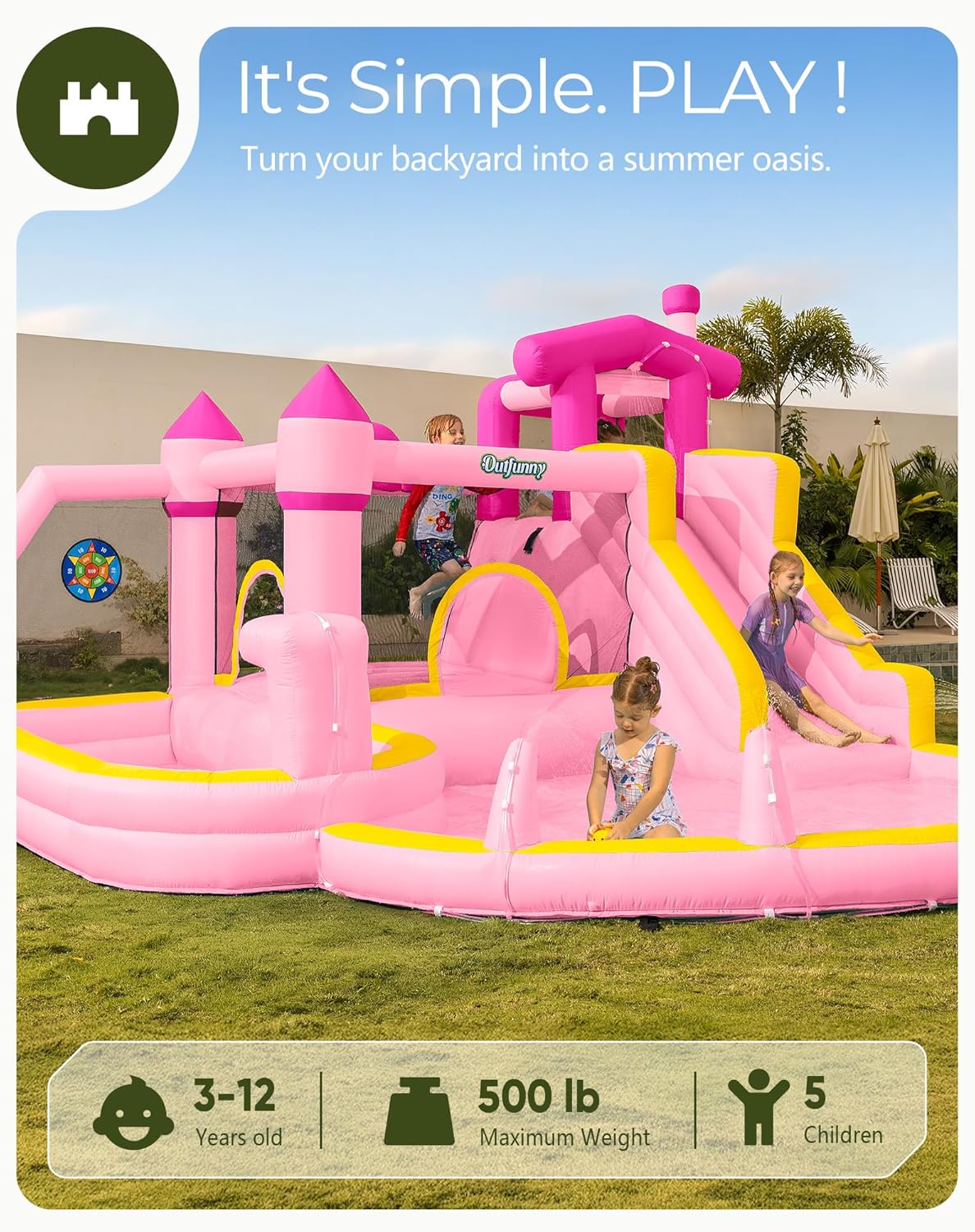 Pink Inflatable Water Slide Bo - Kids Outdoor Bounce House recension och pris