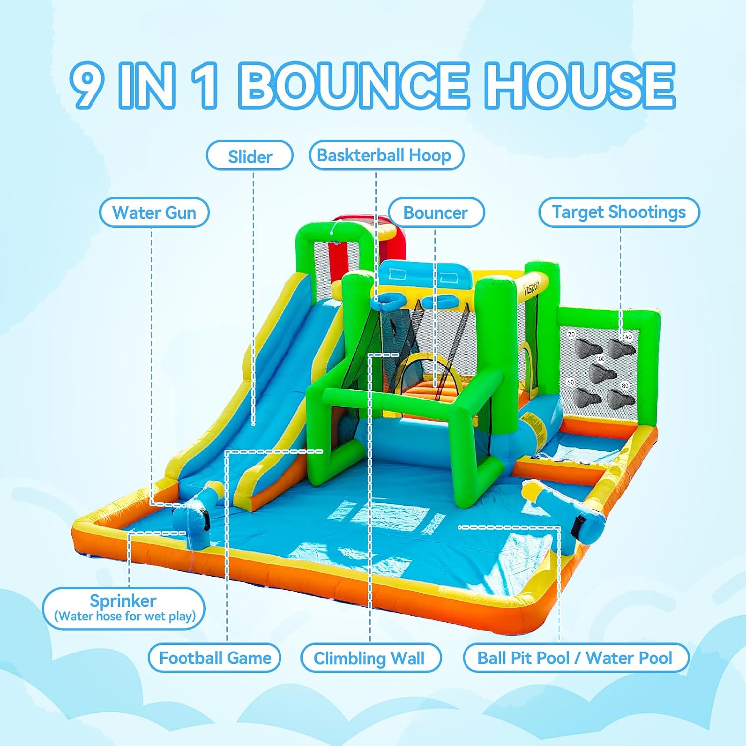 FBSPORT Inflatable Bounce Hous - Kids Outdoor House With Slide recension och pris
