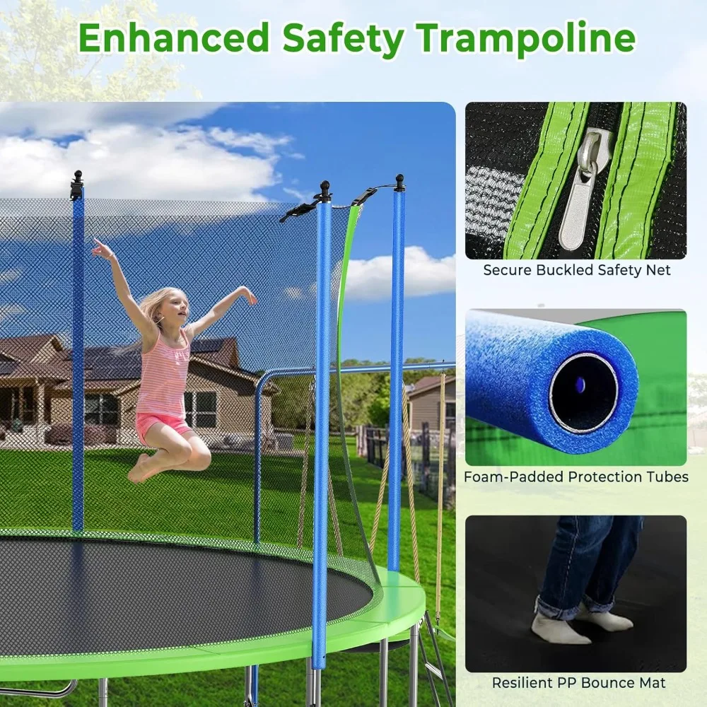 US Shipping 12-14FT Trampoline - Kids Outdoor Ladder recension och pris