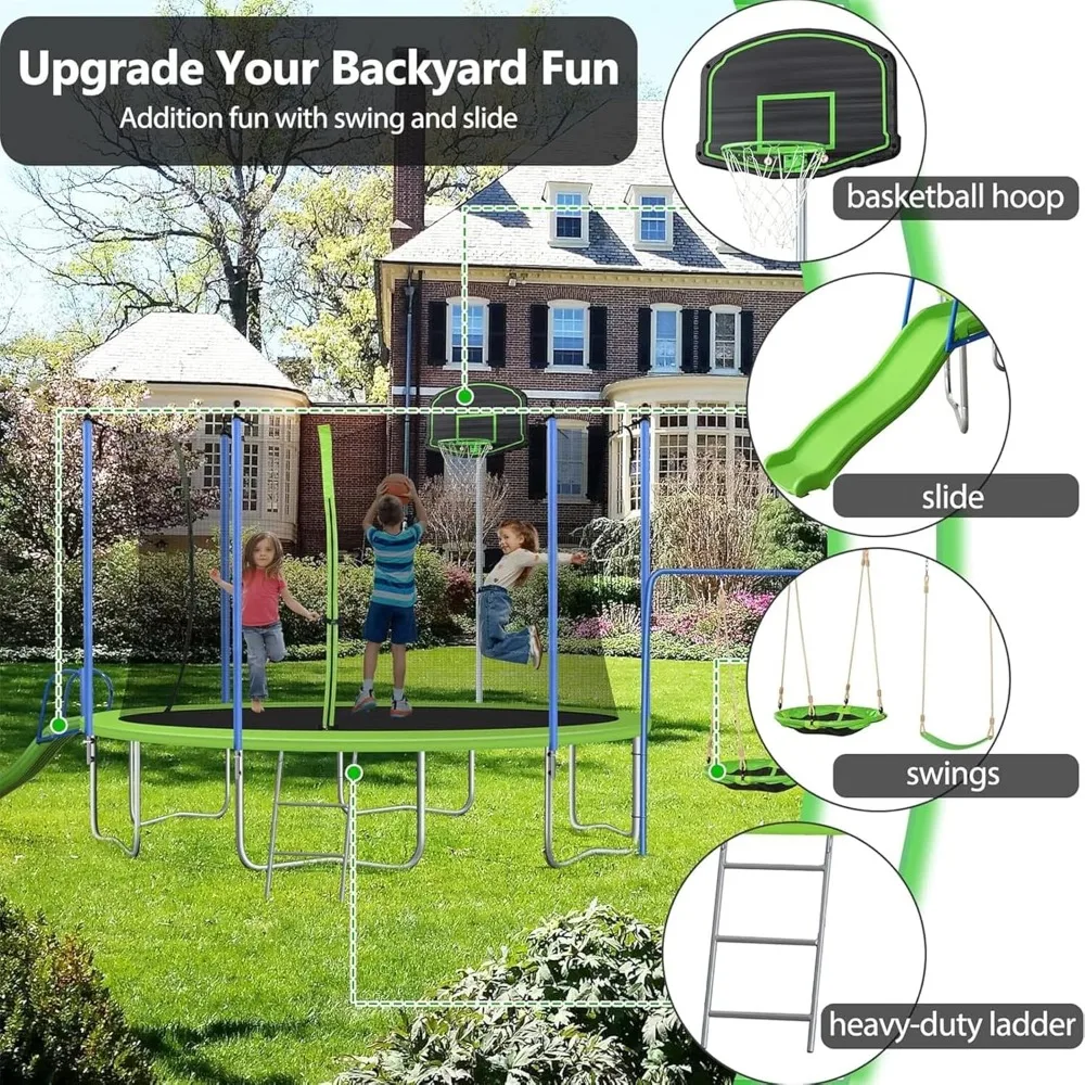 US Shipping 12-14FT Trampoline - Kids Outdoor Ladder recension och pris