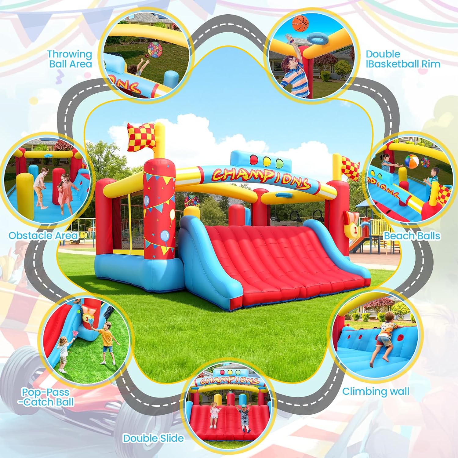 13FT Big Inflatable Bounce Hou - Kids Outdoor Basketball recension och pris
