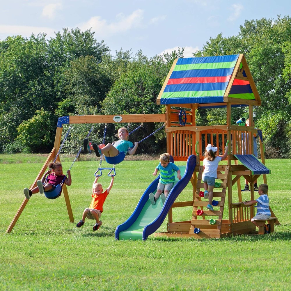 US Shipping Cedar Wood Backyar - Kids Outdoor Monkey Bar Set recension och pris