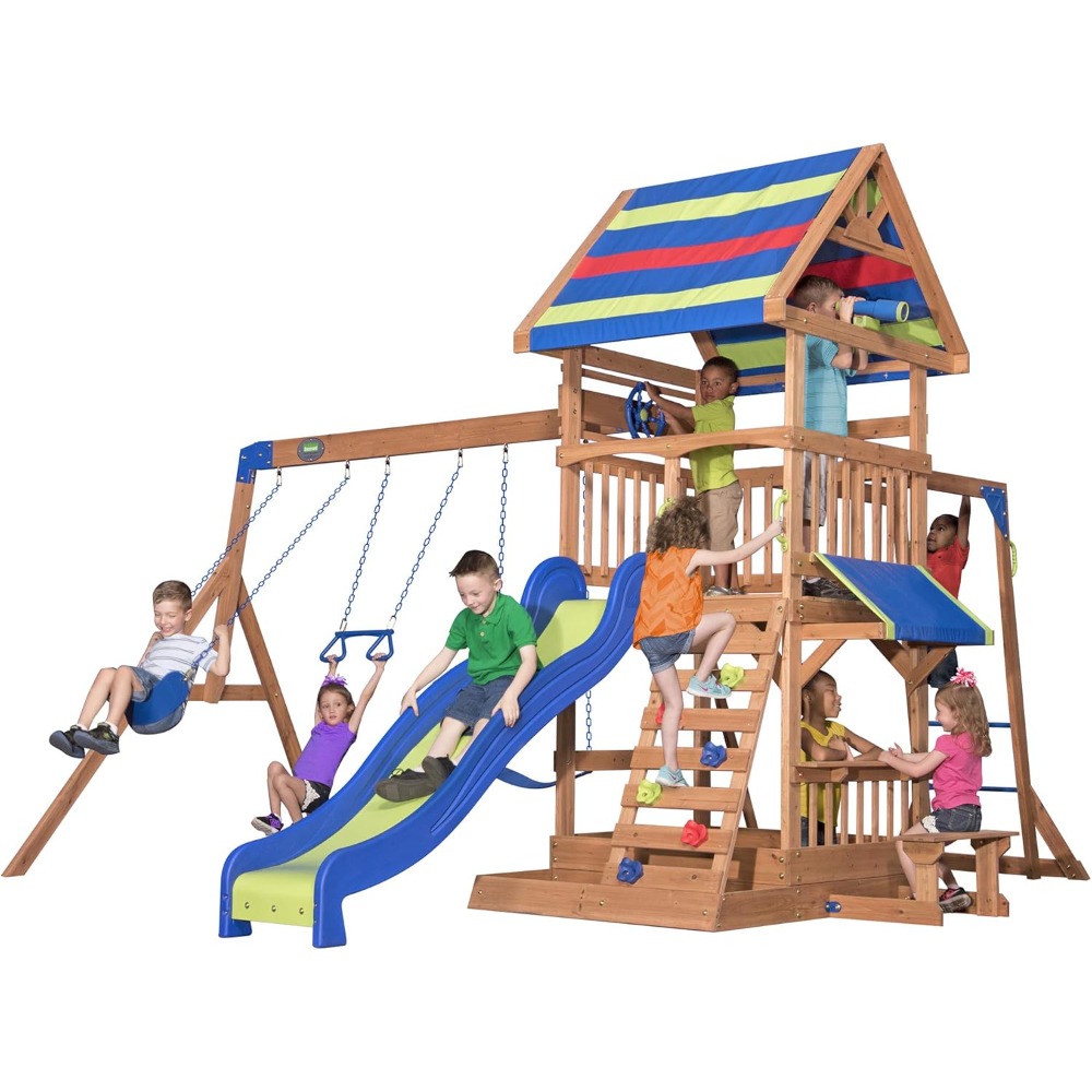 US Shipping Cedar Wood Backyar - Kids Outdoor Monkey Bar Set recension och pris